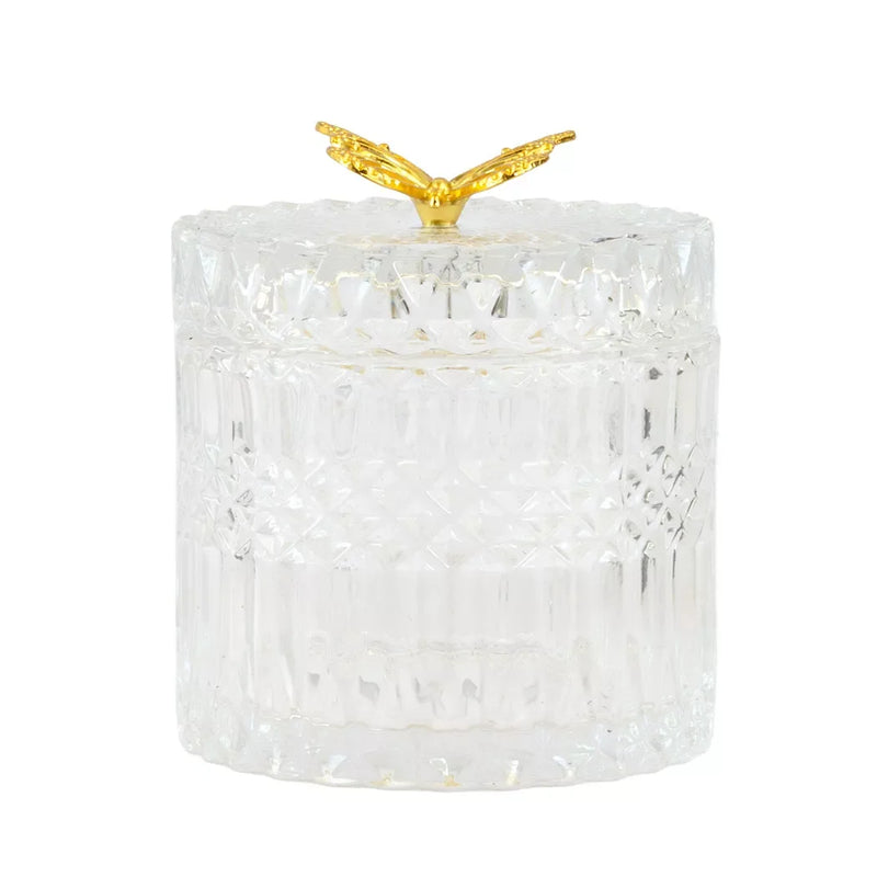 Trinket Box - Glass & Golden Butterfly 12.5cm / Crystal