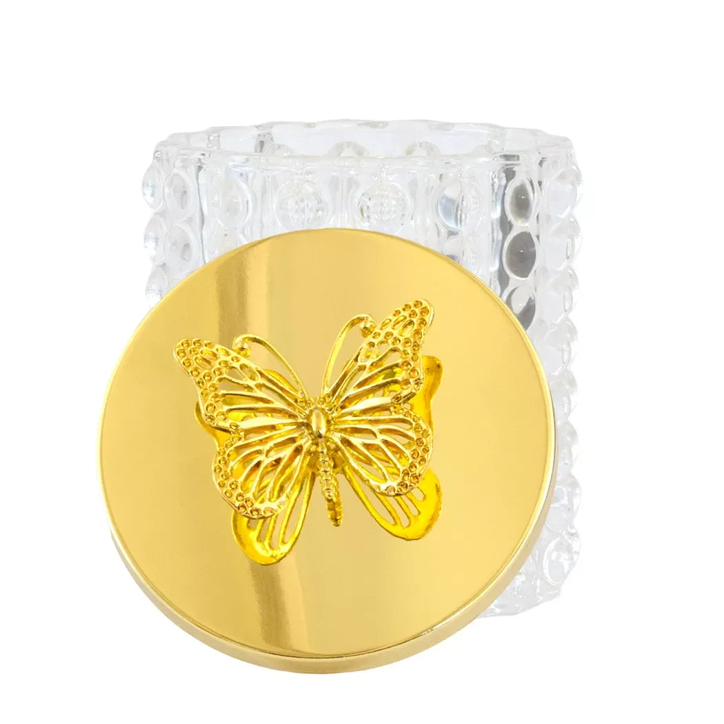 Trinket Box - Golden Butterfly Lid 12cm Glass / Crystal