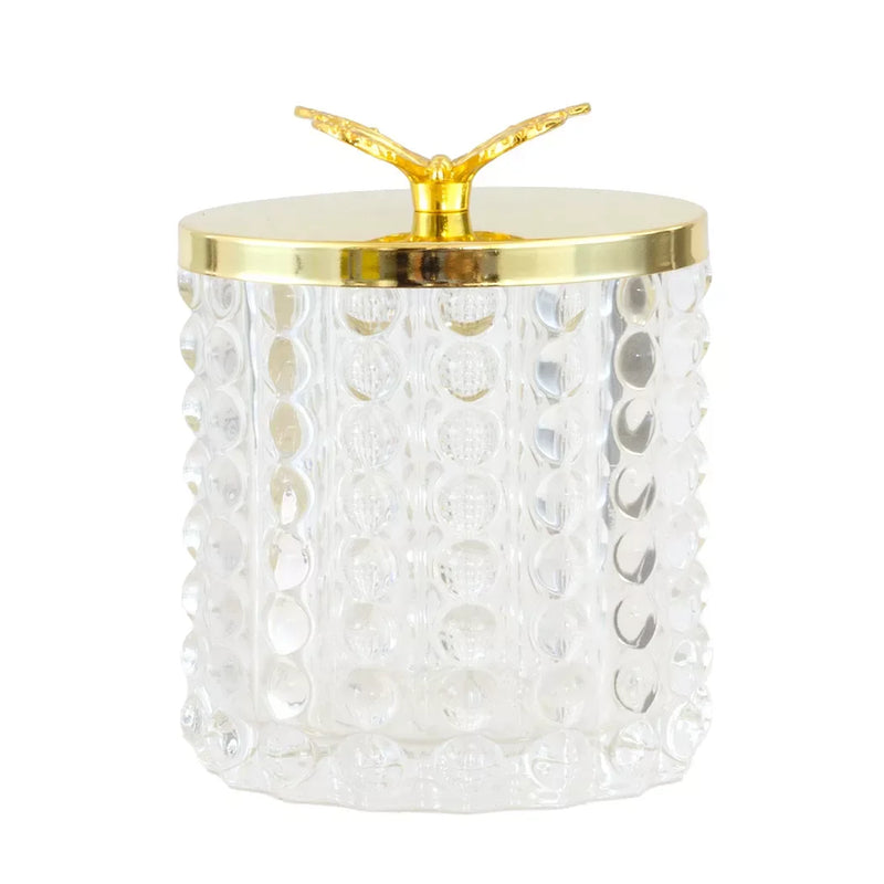 Trinket Box - Golden Butterfly Lid 12cm Glass / Crystal