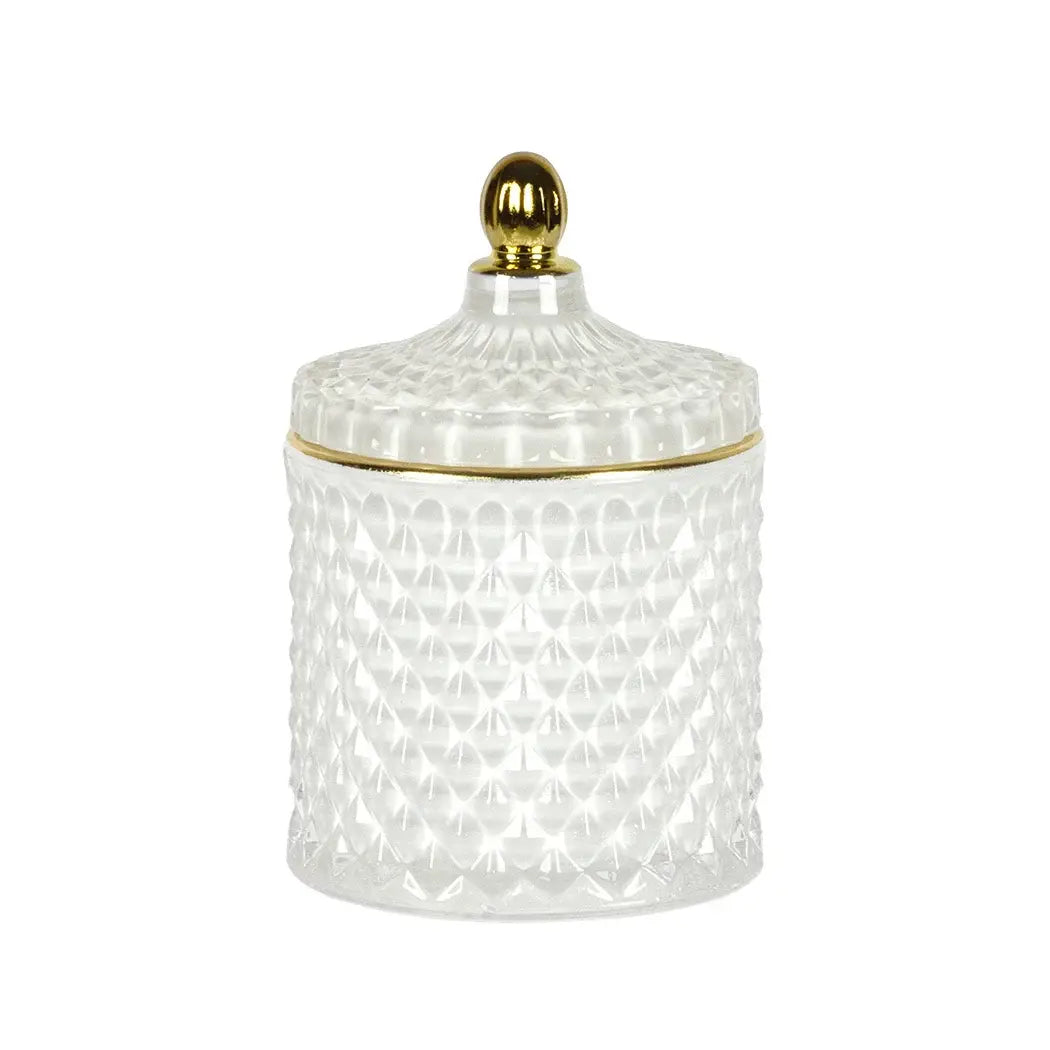 Trinket Box - White &amp; Gold 13cm - Glass / Crystal