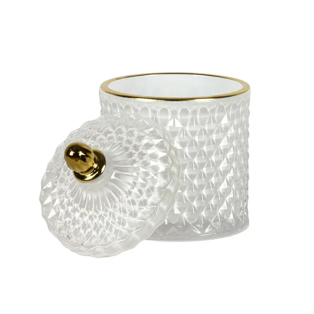 Trinket Box - White & Gold 13cm - Glass / Crystal