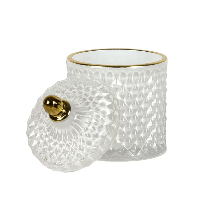 Trinket Box - White &amp; Gold 13cm - Glass / Crystal