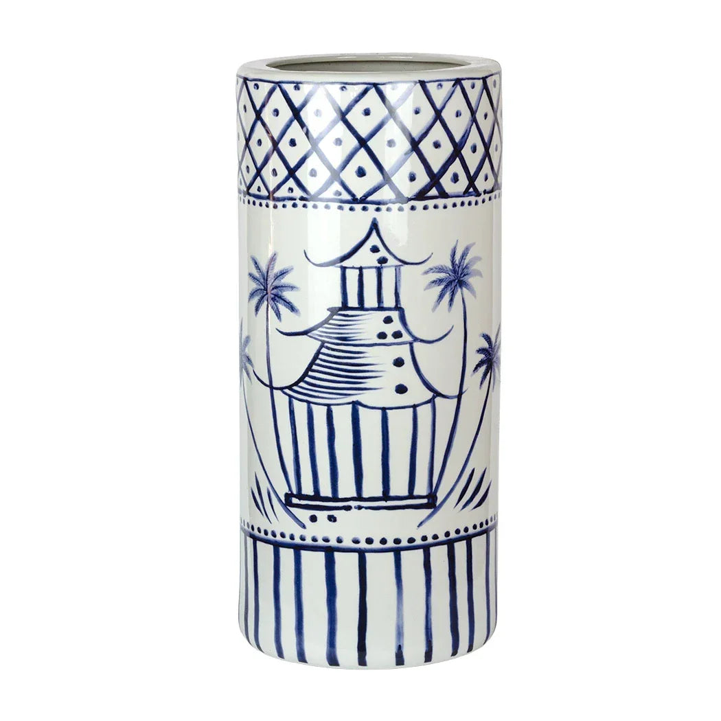 Umbrella Stand - Blue &amp; White Oriental - Ceramic