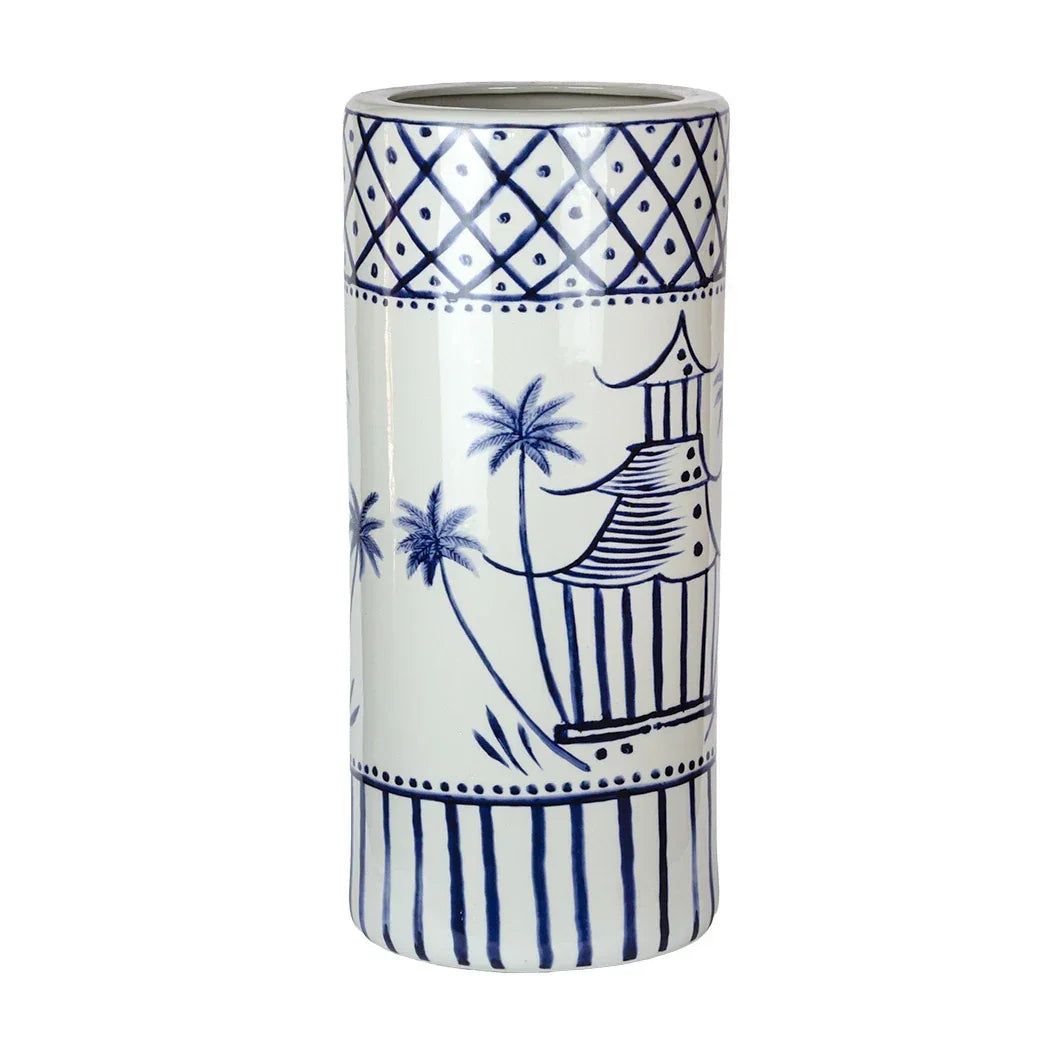 Umbrella Stand - Blue &amp; White Oriental - Ceramic