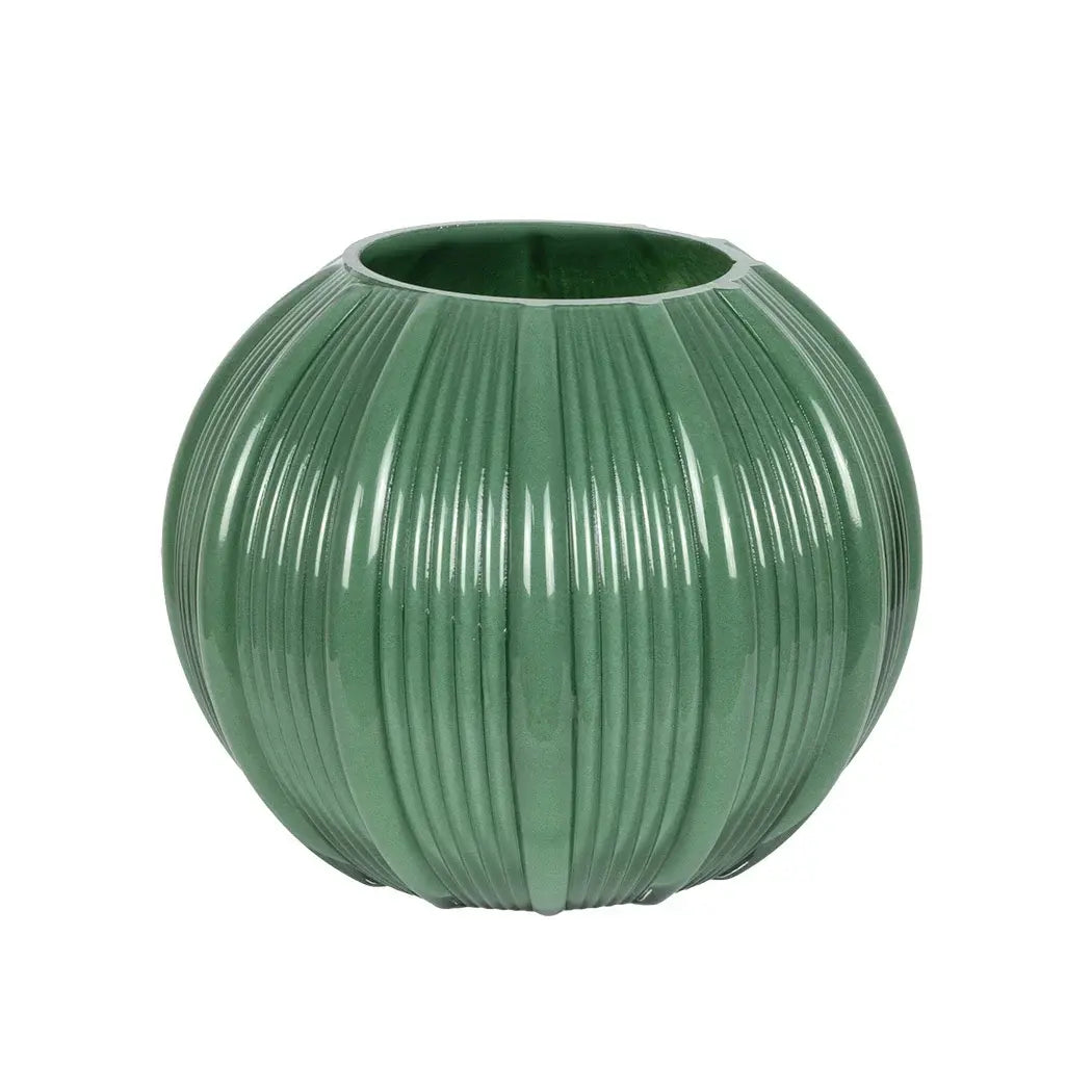 Vase - Ball Striped Green 16cm - Glass / Crystal