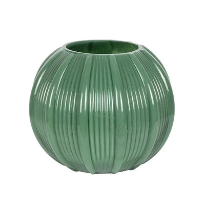 Vase - Ball Striped Green 16cm - Glass / Crystal