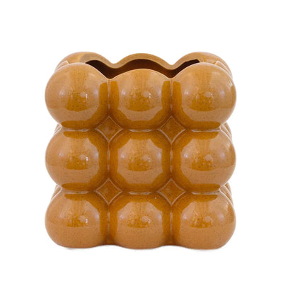 Vase - Bubble Caramel Brown Squared - Ceramic