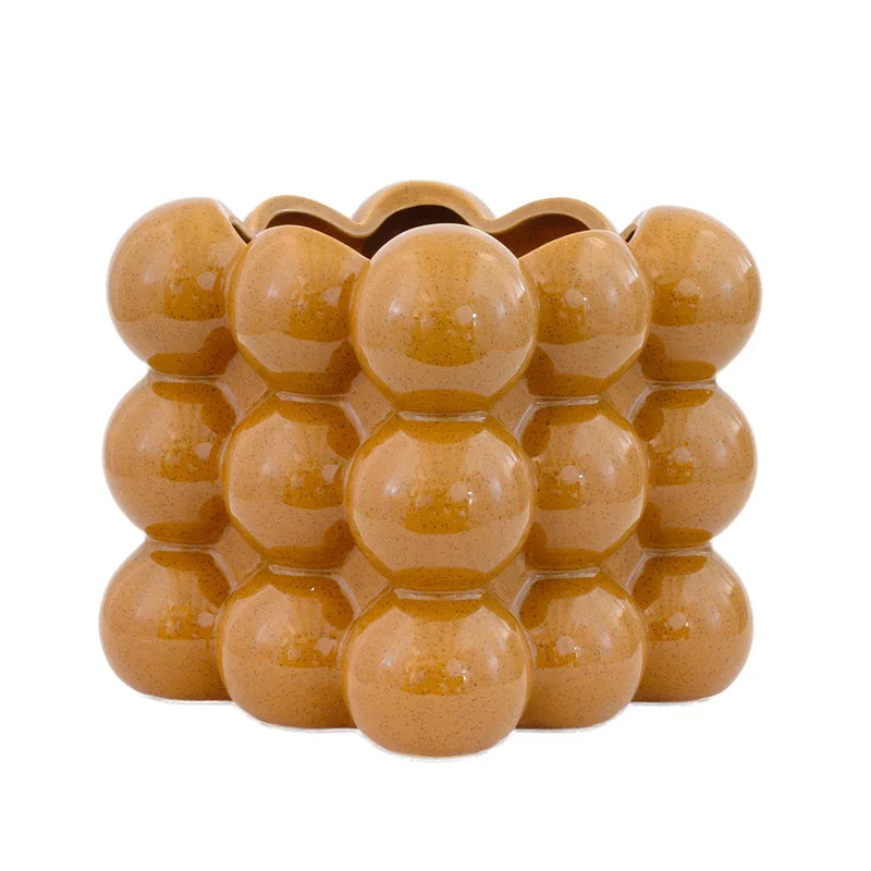 Vase - Bubble Caramel Brown Squared - Ceramic