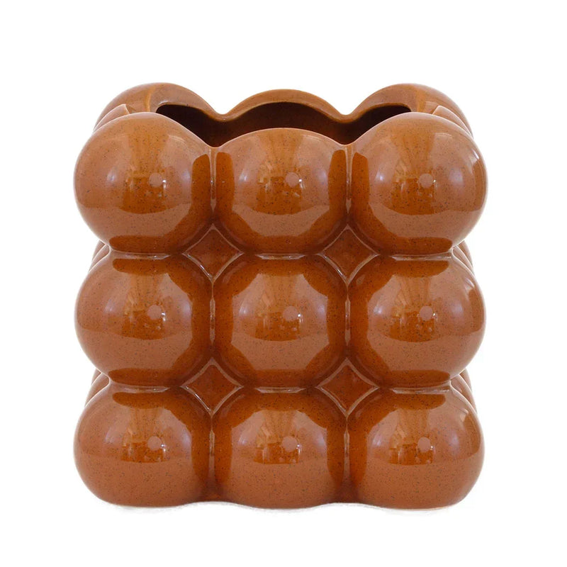 Vase - Bubble Chocolate Brown Squared - Ceramic