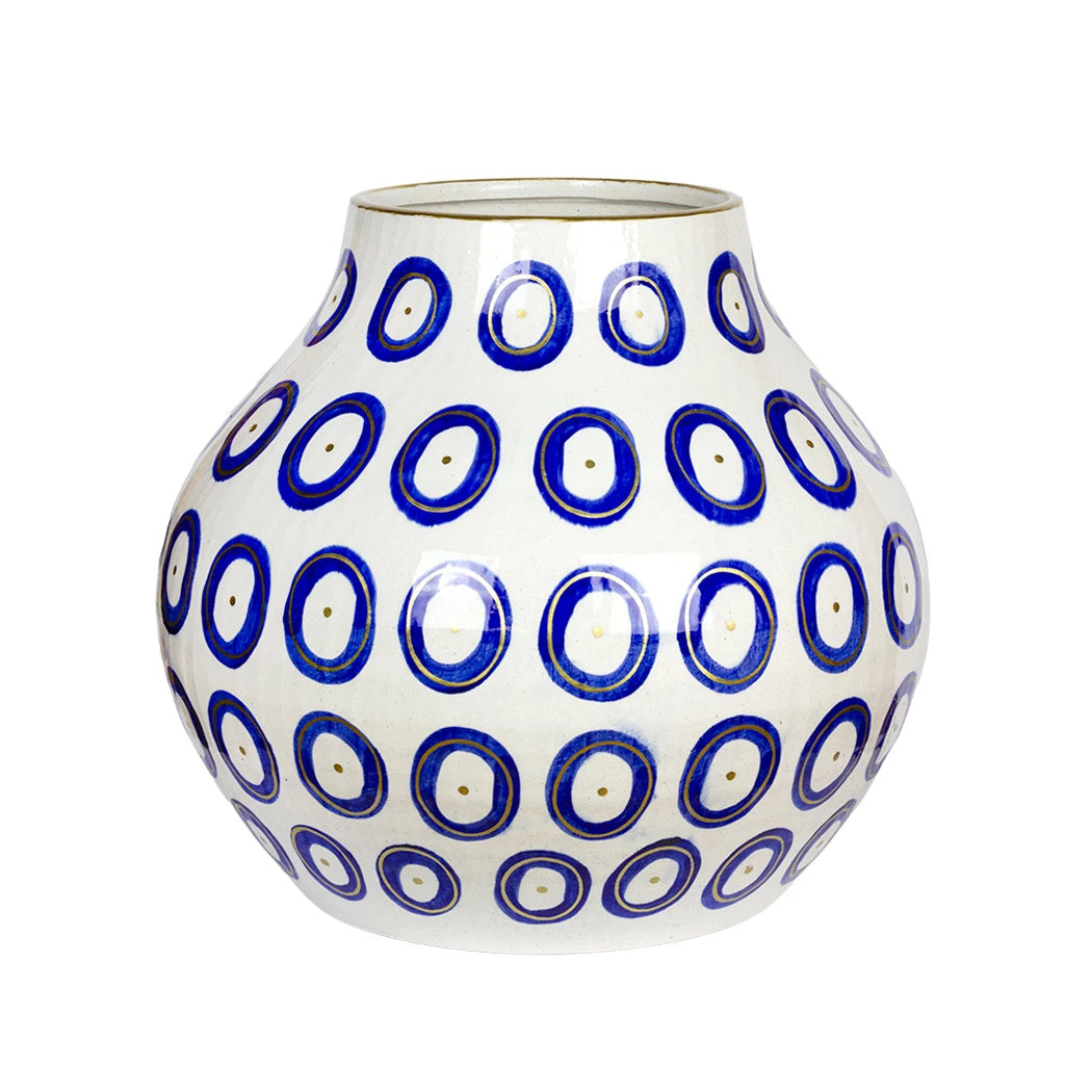 Ceramic Vase - Blue &amp; Gold Circles XL 37cm