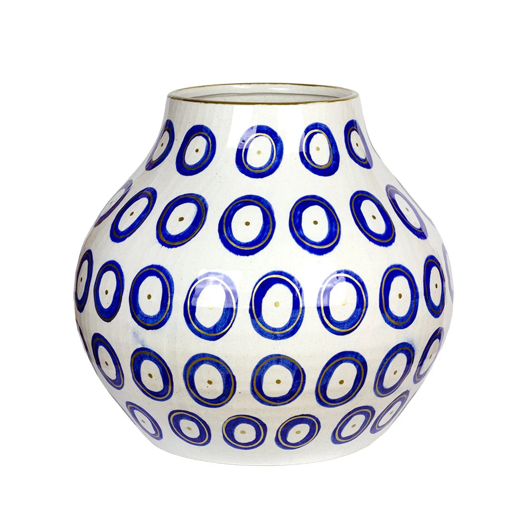 Ceramic Vase - Blue &amp; Gold Circles XL 37cm