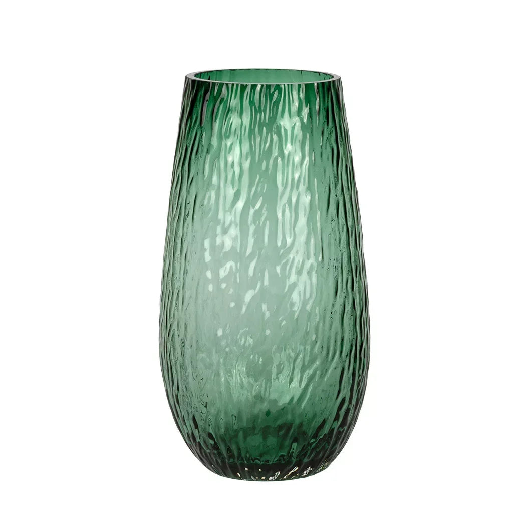 Vase Glass - Emerald Green Textured 21.5cm - Glass / Crystal