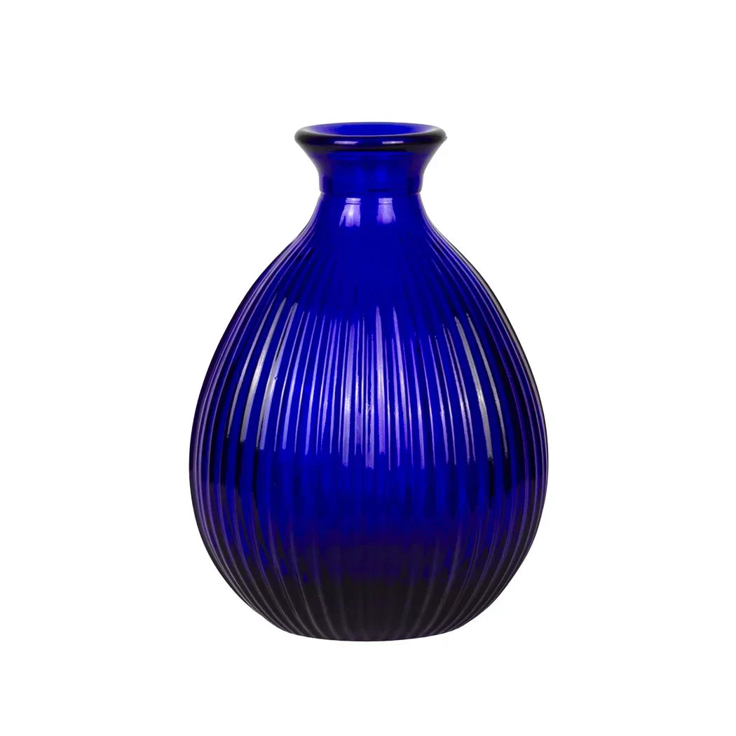 Vase Glass - Navy Blue Ribbed Posy 14.5cm - Glass / Crystal