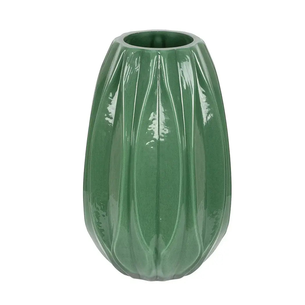 Vase - Striped Green 25cm - Glass / Crystal