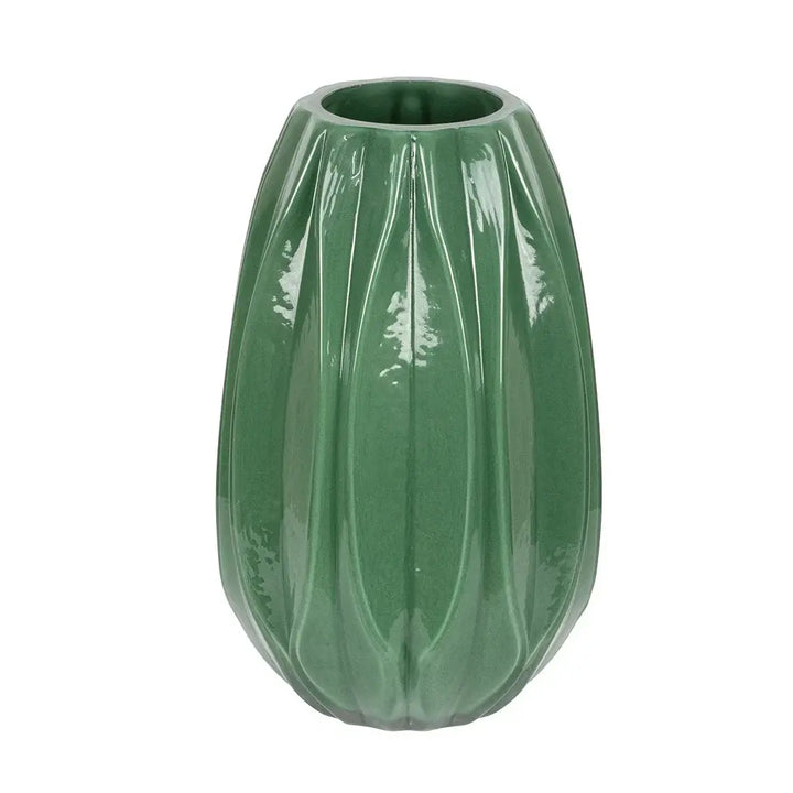 Vase - Striped Green 25cm - Glass / Crystal