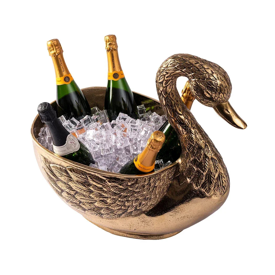 Wine Cooler - Brass Elegant Swan - Metal