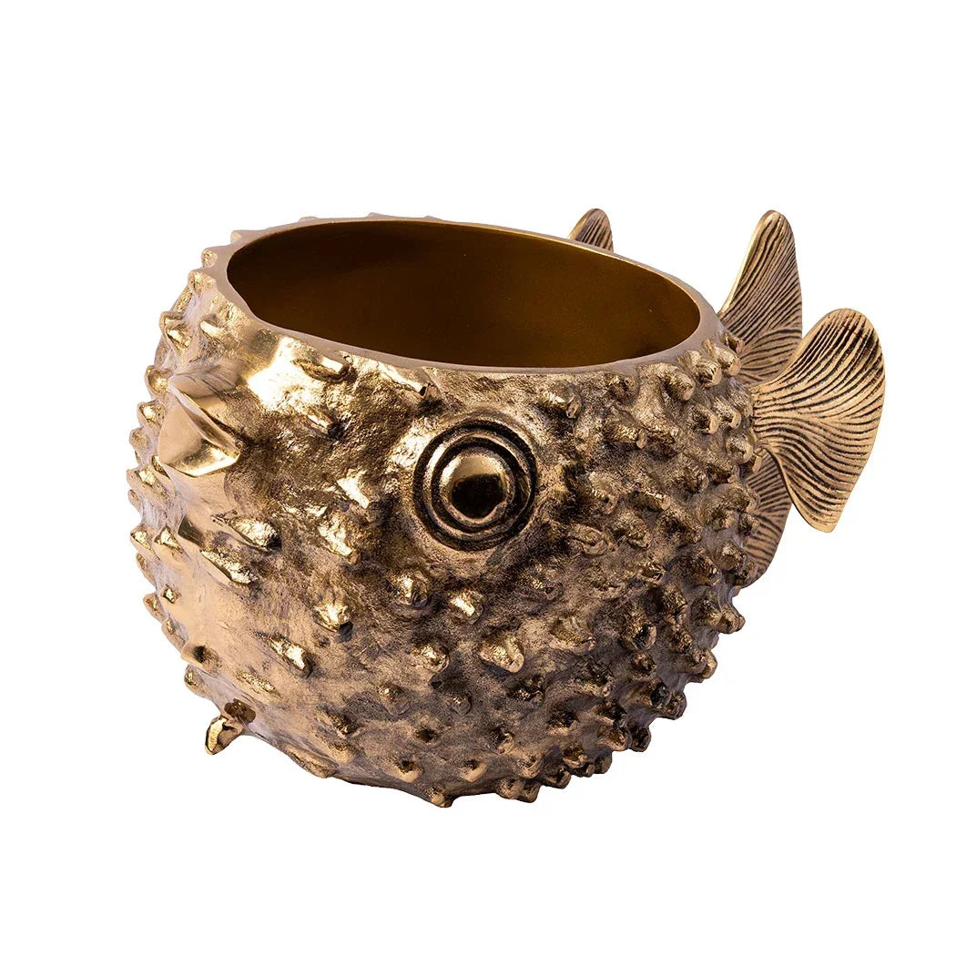 Wine Cooler - Brass Puffer Fish - Metal