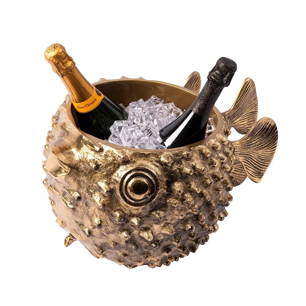 Wine Cooler - Brass Puffer Fish - Metal