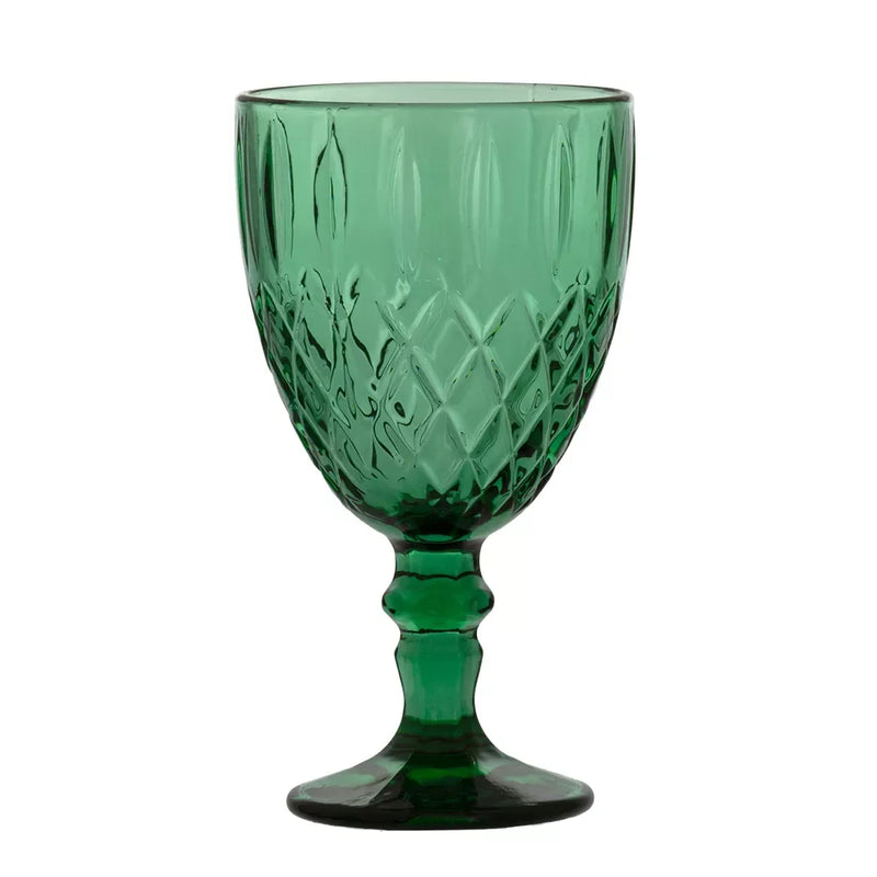 Wine Glass - Cut Lines Dark Green 340ml - Glass / Crystal