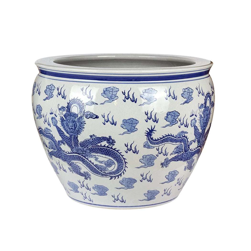Ceramic Planter - Blue &amp; White Oriental Dragon XL
