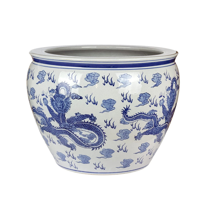 Ceramic Planter - Blue &amp; White Oriental Dragon XL