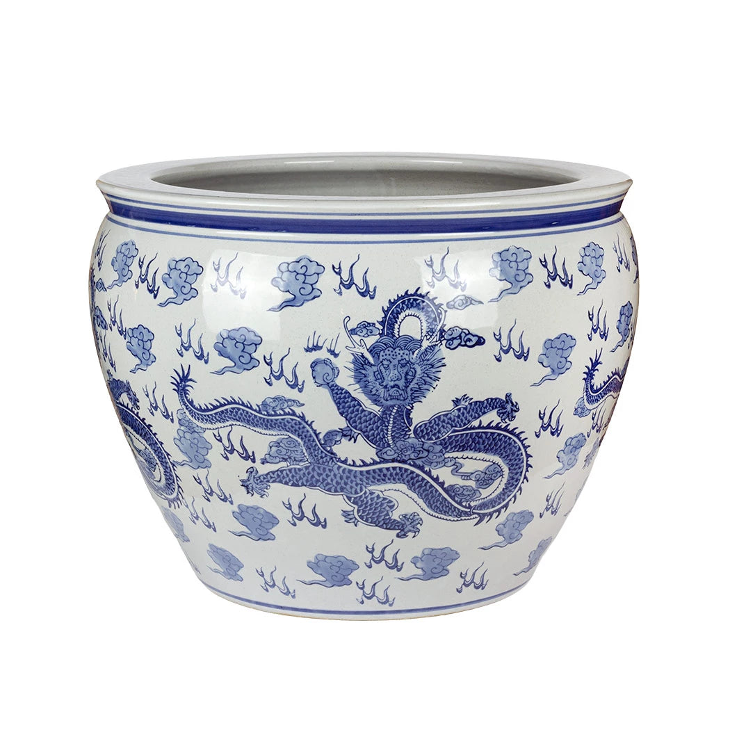 Ceramic Planter - Blue &amp; White Oriental Dragon XL