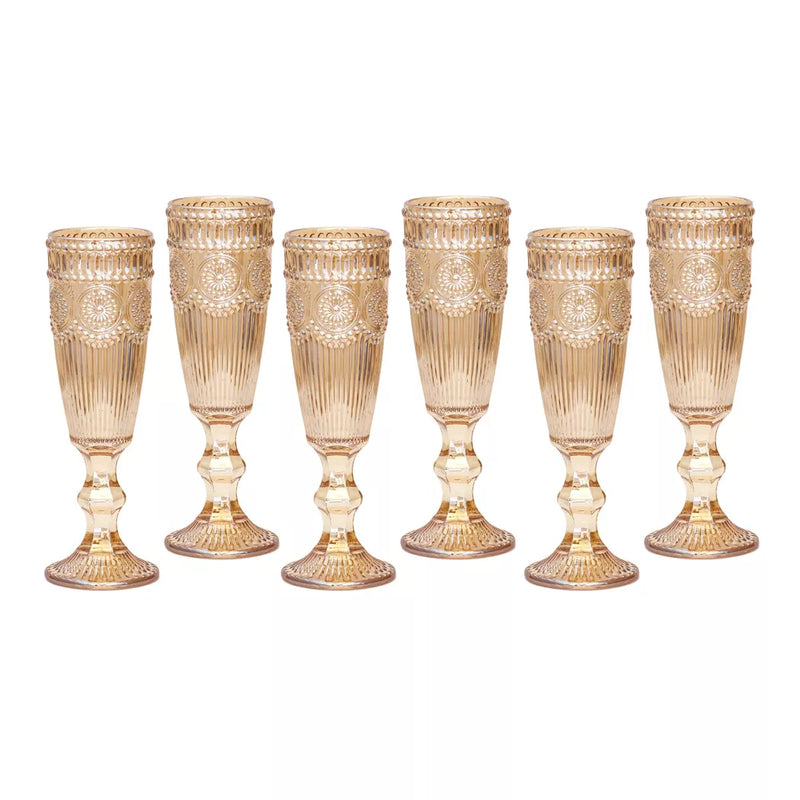 Champagne Glass Set - Pinwheel Amber Pearlescent 135ml x 6