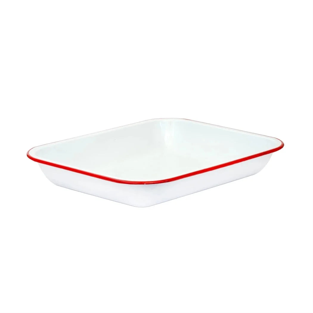 Baking Pan - Enamel 37 x 28 Various Colours - Red &amp; White -