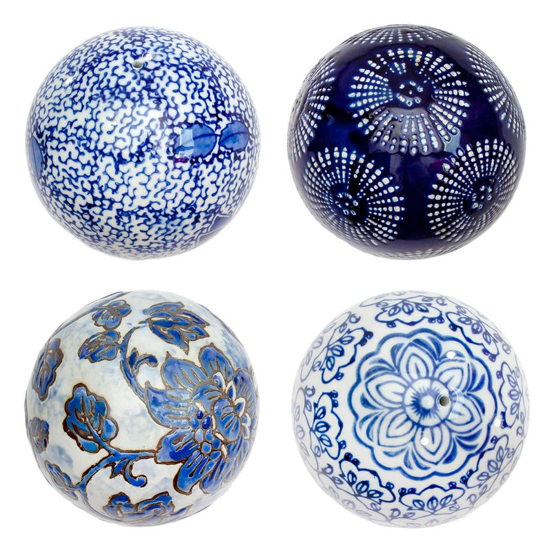 Ceramic Balls - Set of 4 Blue & White 10cm