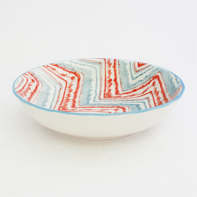 Shallow bowl red and teal