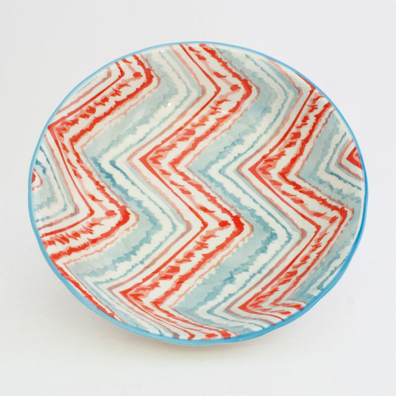 Small Ceramic Bowl - Shallow Red & Teal