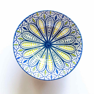 Ceramic Bowl - Blue, Yellow, White