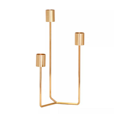 Candle Holder - Triple Gold - Metal