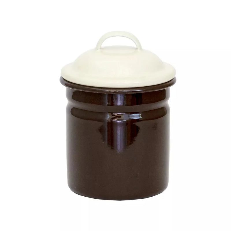 Canister - Enamel Pot with Lid Various Colours - Brown Cream