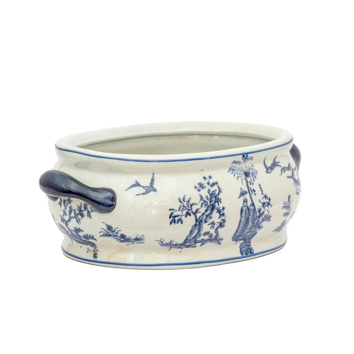 Ceramic Footbath/Planter - Blue &amp; White Handled Oriental -