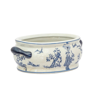 Ceramic Footbath/Planter - Blue & White Handled Oriental -