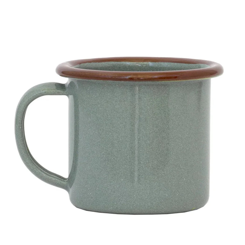 Cup - Enamel Thick Rimmed Various 150ml - Duckegg With Brown