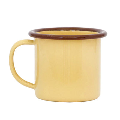 Cup - Enamel Thick Rimmed Various 150ml - Yellow With Brown