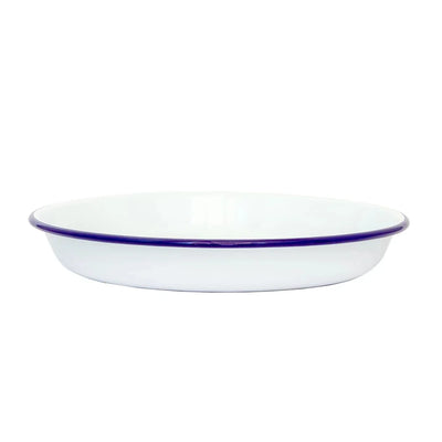 Deep Dish - Enamel White with Blue Rim 25cm - Enamel
