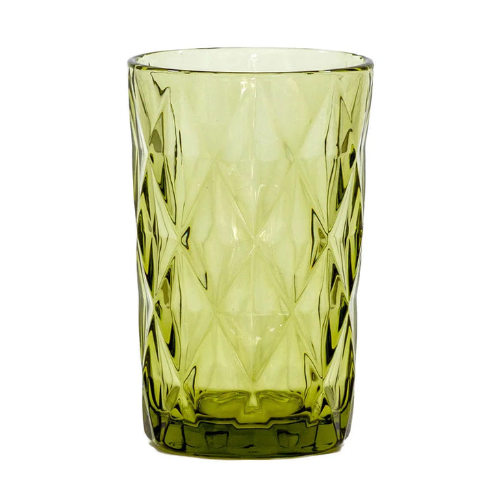 Drinking Glass - Large Diamonds Green 340ml - Glass /