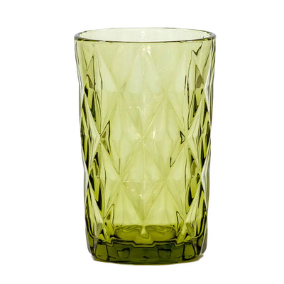 Drinking Glass - Large Diamonds Green 340ml - Glass /