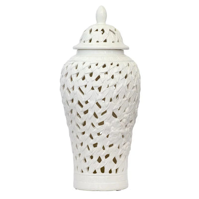 Ginger Jar - White Embossed Flowers Cut-Out Tall 44xm -