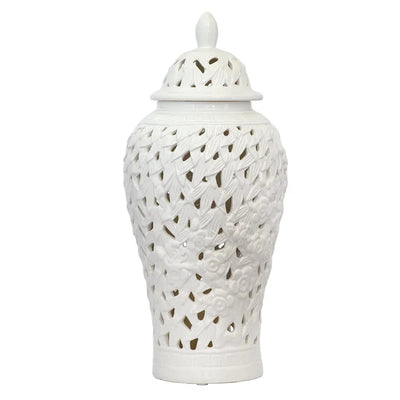 Ginger Jar - White Embossed Flowers Cut-Out Tall 44xm -