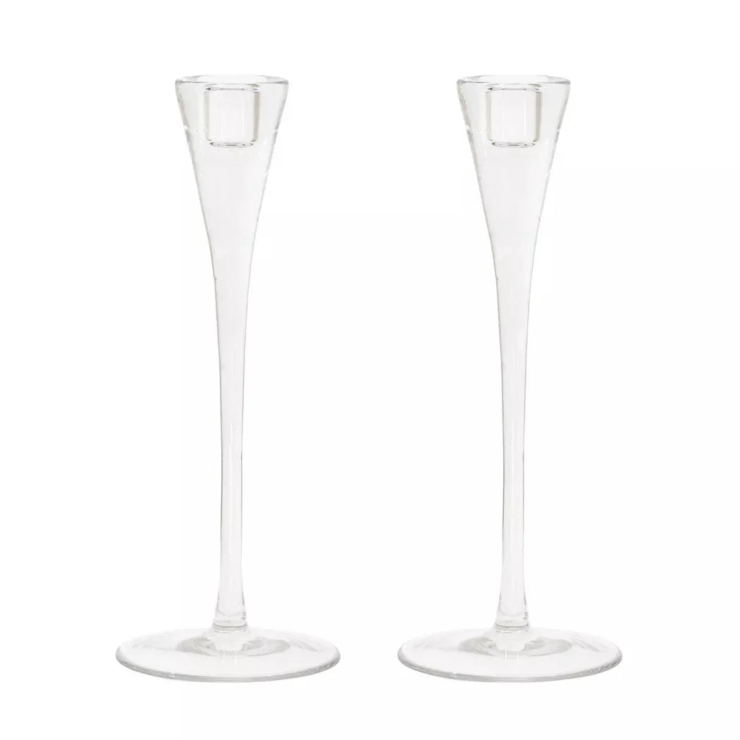 Glass Candlestick - Clear Elegant 28cm Set of 2 - Glass /