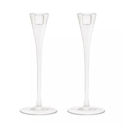 Glass Candlestick - Clear Elegant 28cm Set of 2 - Glass /