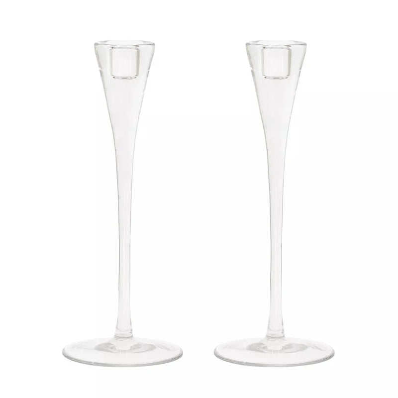 Glass Candlestick - Clear Elegant 28cm Set of 2 - Glass /