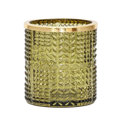 Glass Votive - Leafy Green with Gold Rim - Glass / Crystal