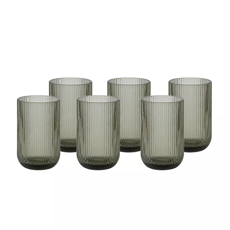 Drinking Glass Set - Lines Charcoal 380ml x 6