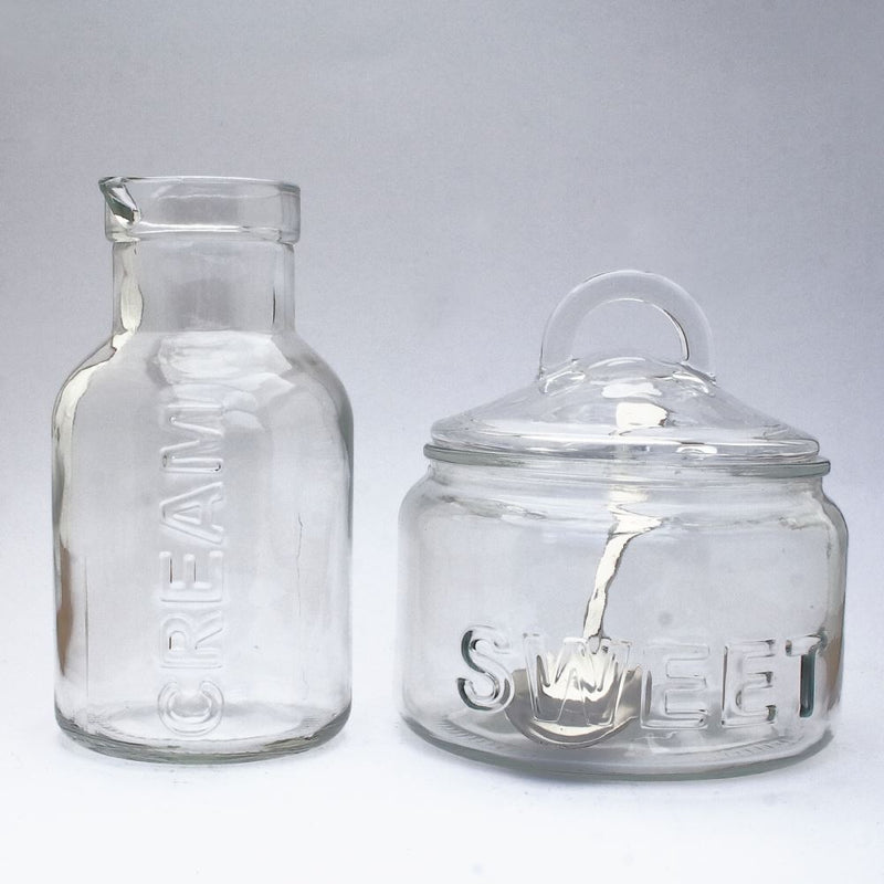 Vintage Sugar Bowl and Milk Set - Glass / Crystal
