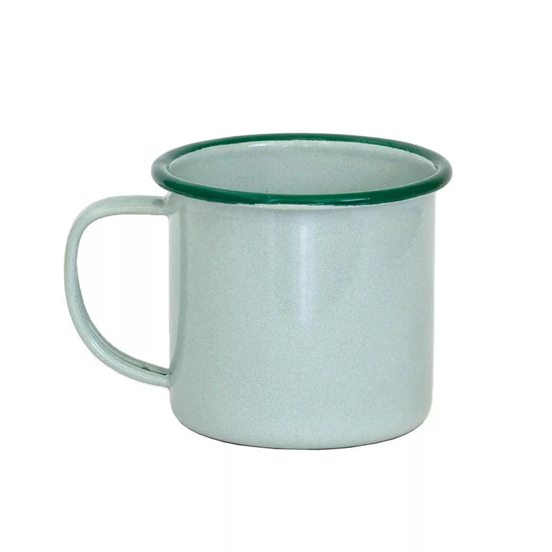 Mug / Cup - Enamel 300ml Various Colours - Green Rim -